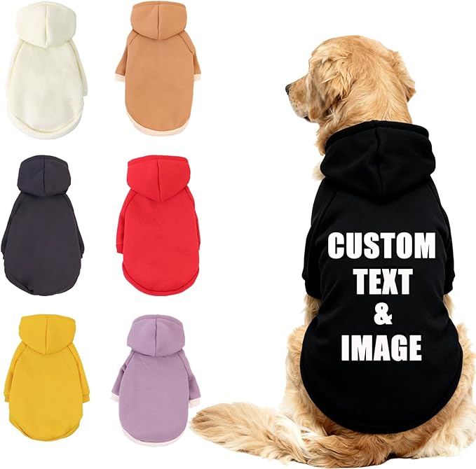 Custom Dog Hoodie, Personalized Sweatshirt with Photo Text Name Logo, Customized Hooded Sweater for Small Medium Large Dogs & Cats (Black, Small)
