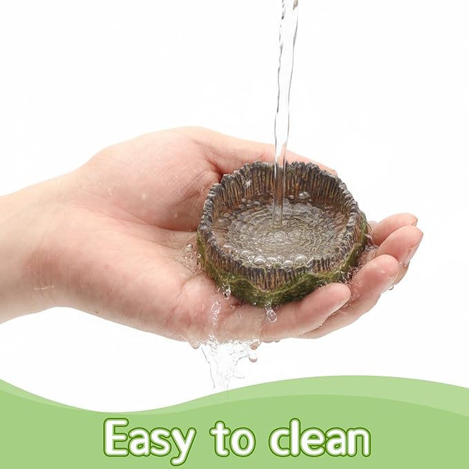 2 PCS Small Reptile Food Dish Reptile Water Dish Food Bowl Reptiles Feeding Foods Resin Terrarium Bowl for Bearded Dragon Gecko Frog Snake Chameleon Tortoise