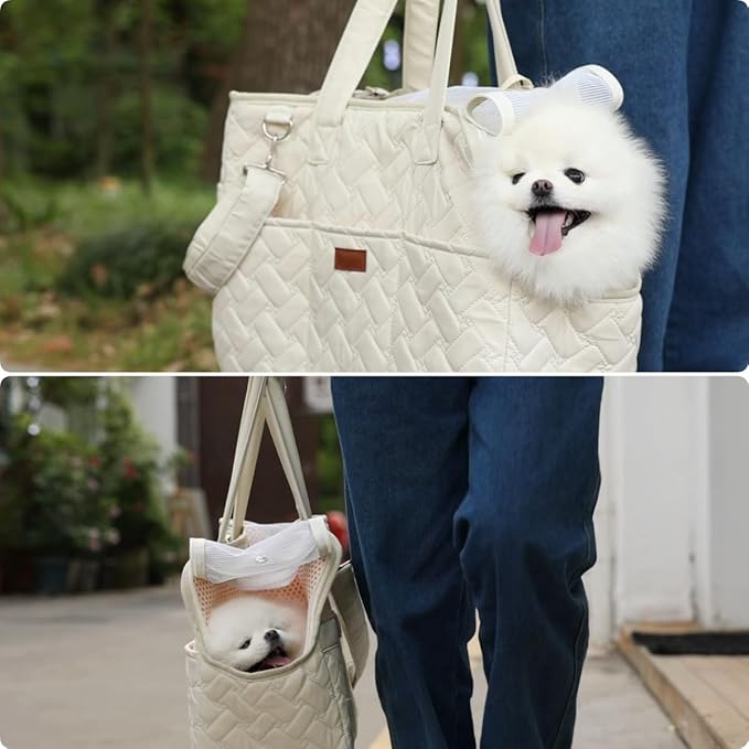 Grey Small Puppy Carrier Purse,Woman Style Pets Bag for Cat Kittens Multiple Pockets,Breathable Mesh Soft Cushion,Travel Outdoor Picnic Pets Totes,MAX 6 lb (Grey, Small)