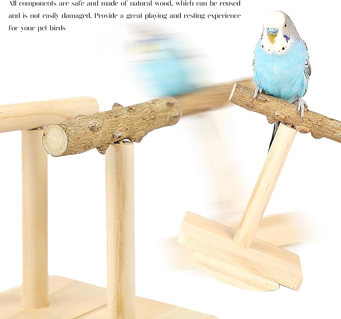 Bird Stand Perch Toy,Interactive Rocking Parakeet Toy and Perch, Wooden Exercise Wheel Cockatiel Toy, Intelligence Puzzle Enrichment Toys,Bird Playground Play Stands for Conure Budgie(B)