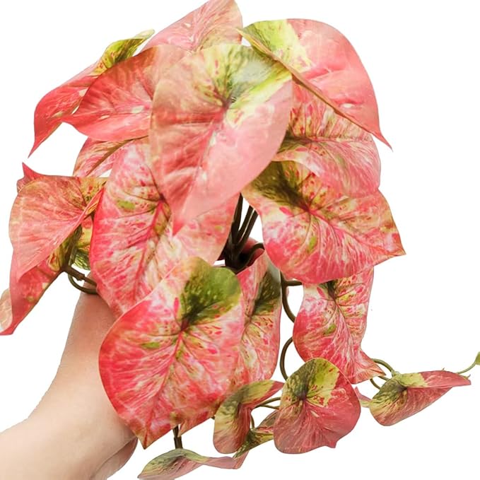 Reptile Plants for Terrarium Decor,Amphibian Habitat Decor, Bearded Dragon Tank Accessories,Artificial Plants for Gecko Chameleon Snake Tortoise with Base (Arrowhead)