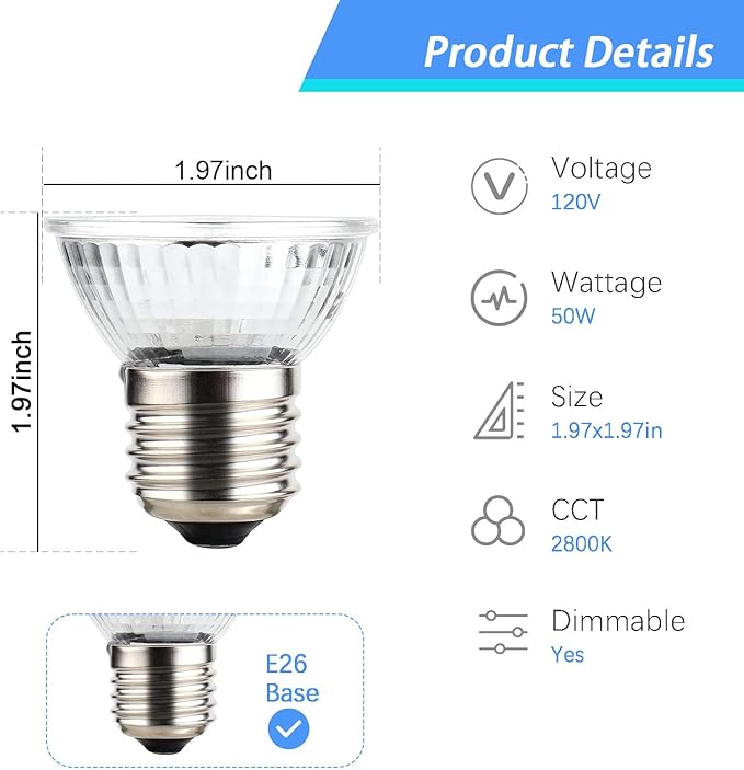 50W UVA UVB Bulbs, 6-Pack Light Turtle Heat Lamp for Reptiles and Amphibian Tanks, Terrariums and Cages, Fit E26 Heat Reptile Lamp,Works with Various Lamp Fixtures