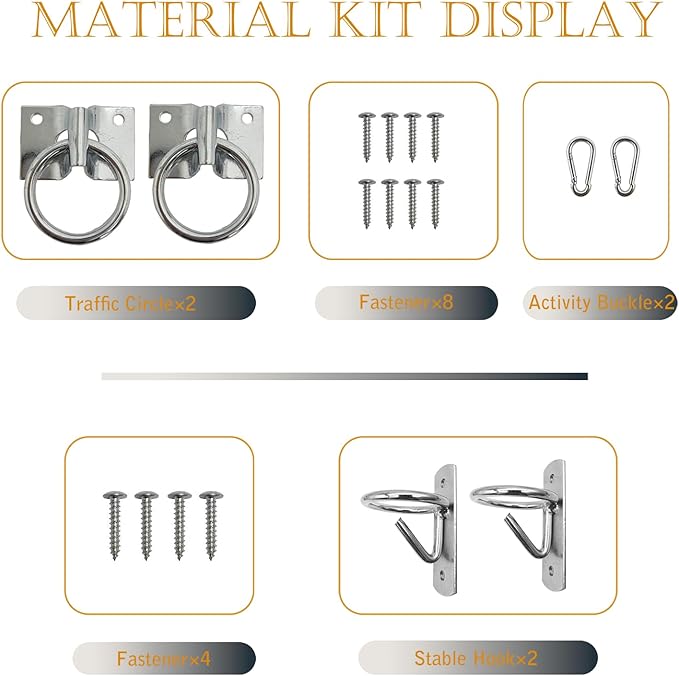2pcs Cross Tie Ring for Horses Blocker tie Ring with Snap Hooks Stable Door Handle, 2pcs Horse Feed Bucket Hook Water Bucket Holder Horse Stall Accessories Supplies