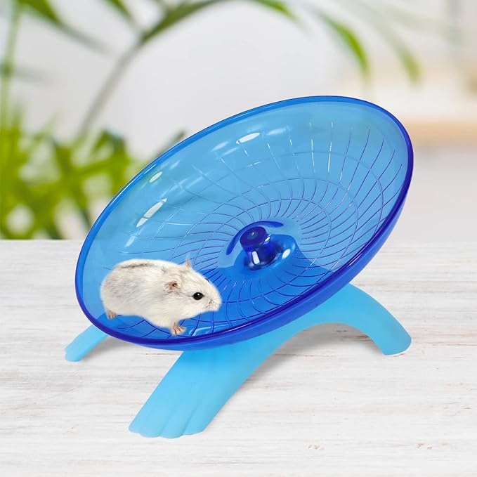 Hamster Flying Saucer Silent Running Exercise Wheel for Gerbil Rat Mouse Hedgehog Small Animals (Blue)