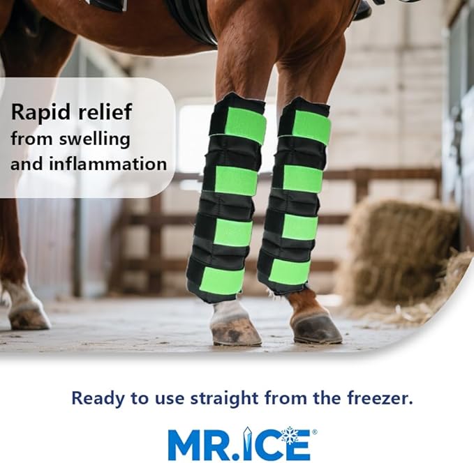 Horse Ice Boots - Reusable Gel Ice Pack for Horses | Cooling Leg Wraps for Hock, Knee, Ankle & Hooves | Horse Supplies & Care Gift Ideas - 1 Pair, Green