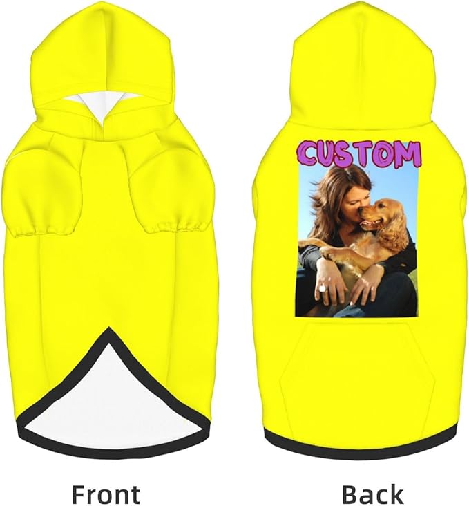 Custom Dog Hoodie Add Your Design Soft & Warm Personalized Photo Text Logo Name Dog Clothes for Puppy Sweatshirt Hooded for Small Medium Large Dogs Girl/Boy Cats Yellow