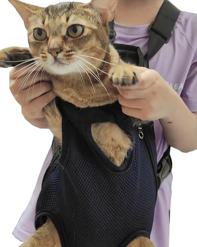 Pet Carrier Backpack - Adjustable Pet Front Cat Dog Carrier Backpack Travel Bag,Legs Out,Easy-Fit for Traveling Hiking Camping for Small Medium Dogs Cats Puppies. (Navy Blue, Small)