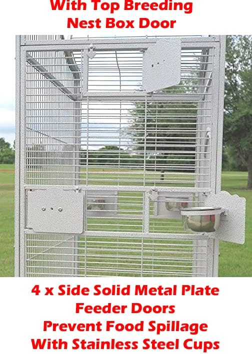 Castle PlayTop Parrot Cage - 32" W x 23" L x 66" H for Large Macaws Cockatoos African Grey Amazon (32" W x 23" L x 66" H, White Vein)