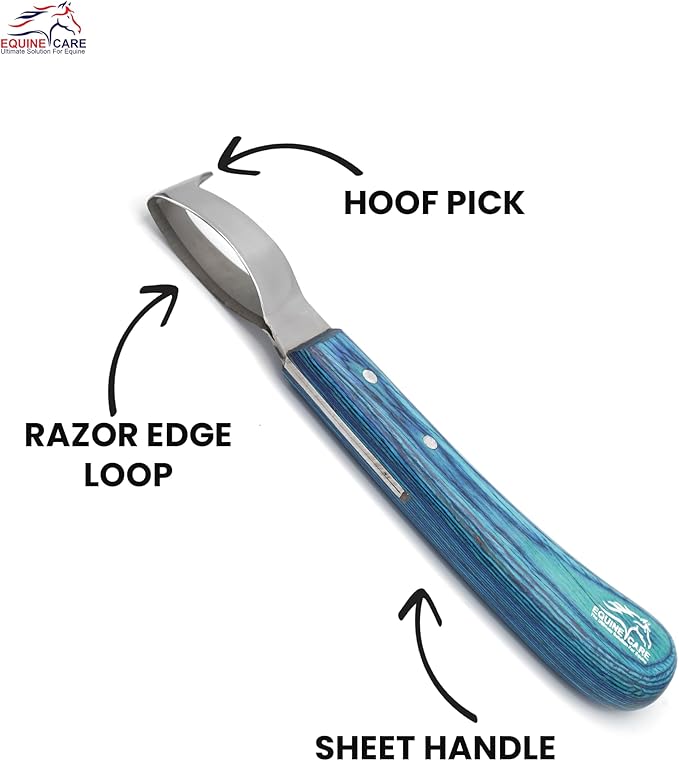 Equine Care Double-Edged J2 Stainless Steel Hoof Trimming Loop Knife, Hoof Pick with Sheet Handle - Versatile Farrier Tool for Horse & Cow Hoof Care, Ideal for Farriers & Horse Owners.