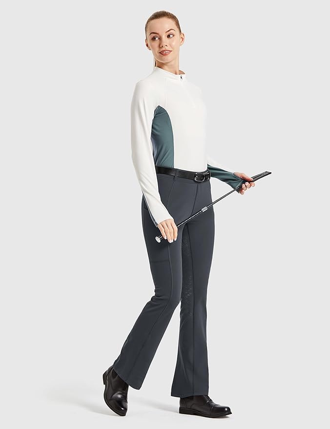 FitsT4 Sports Women's Fleece Lined Bootcut Horse Riding Pants Winter Full Seat Riding Tights with Pockets Equestrian Breeches