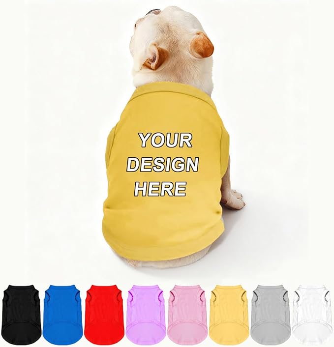 Custom Dog Clothes Shirts for Small Large Dogs Breathable Pet Shirt Customized Image Text Sleeveless Tank Tops for Puppy Cats Customize Pets Apparel Gifts, Yellow, 3XL