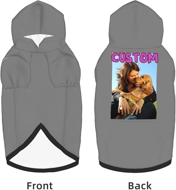 Custom Dog Hoodie Add Your Design Soft & Warm Personalized Photo Text Logo Name Dog Clothes for Puppy Sweatshirt Hooded for Small Medium Large Dogs Girl/Boy Cats Gray