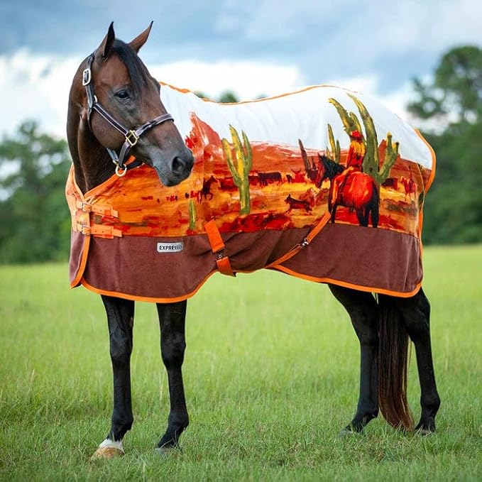 Jeffers Expression Fleece Cooler for Horses, Standard Neck, Cattle Drive 84"- Equine Towel Blanket, Moisture Absorbent, Light Weight, Best for Drying, Exercise, Bathing, Adjustable Belly Bands