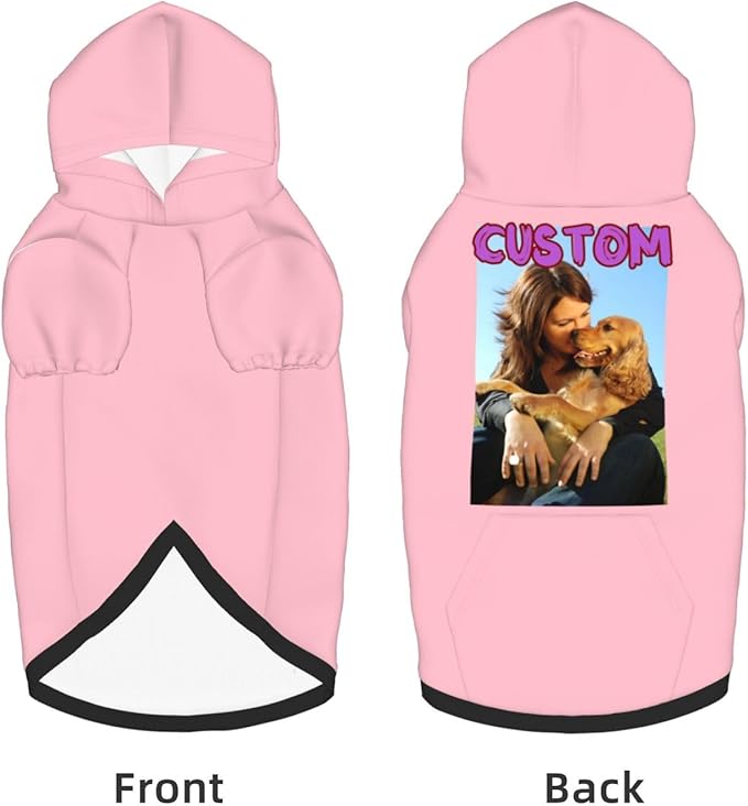 Custom Dog Hoodie Add Your Design Soft & Warm Personalized Photo Text Logo Name Dog Clothes for Puppy Sweatshirt Hooded for Small Medium Large Dogs Girl/Boy Cats Pink