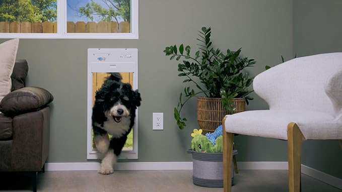 Power Pet Automatic ROLL UP Door by High Tech Pet Brand, Motorized Panel Rolls Up, Pet Collar Operated, Manual & WiFi App Control, Security Lockout Panel, 24/7 Exit & Entry Timers (Door Mount, Large)