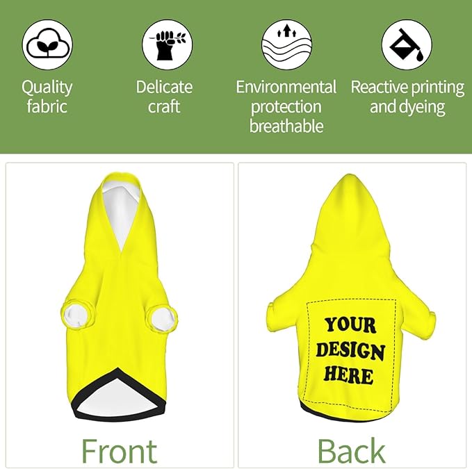 Personalized Chihuahua Dog Hoodie, Custom Pet Warm Sweatshirt Costume with Name Number Photo, Customize ID Clothes for Pupppy Kitten Dogs Cats, Yellow, S