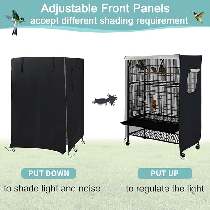Universal Bird Cage Cover, Dark Colored Drape for Animal Crate, Waterproof & Washable Night Cover for Cages, Distraction and Light Eliminator for Mink, Totoro, Parakeets, Parrot (XL - 38”L×23”W×51”H)