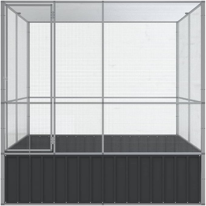 Steel Aviary Silver, Steel Bird Cage, Outdoor Aviary Parrot Cage Wide Flight Metal Birdcage, 83.1"x81.5"x83.5" Steel,-82