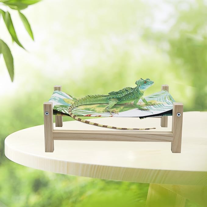 Bearded Dragon Bed, Wooden Reptile Sleeping Hammock, Bearded Dragon Tank Accessories, Habitat Accessories for Leopard Gecko Snake Lizard or Other Small Animal, Large