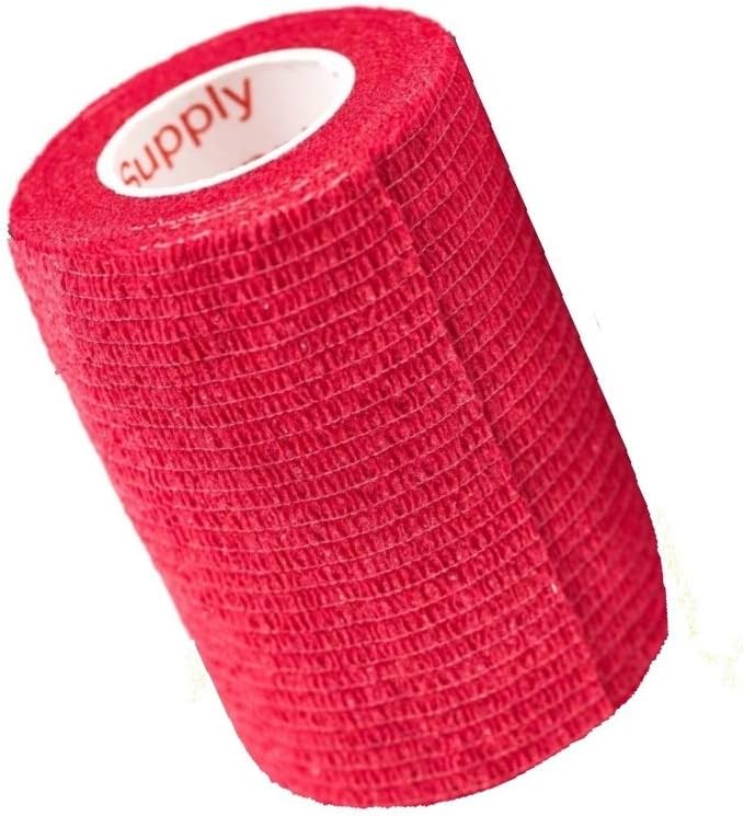Vet Wrap Tape (Red) (2 Pack) (3 Inch x 15 feet) Self Adhesive Adherent Adhering Cohesive Flex Self Stick Bandage Grip Roll Dog Cat Pet Horse