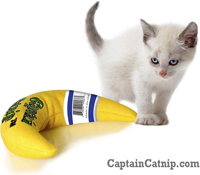Captain Catnip Cat Banana Toy, Kitten Interactive Toy, Fun Playing Cat Toy, Filled with Organic Catnip for Indoor Cats