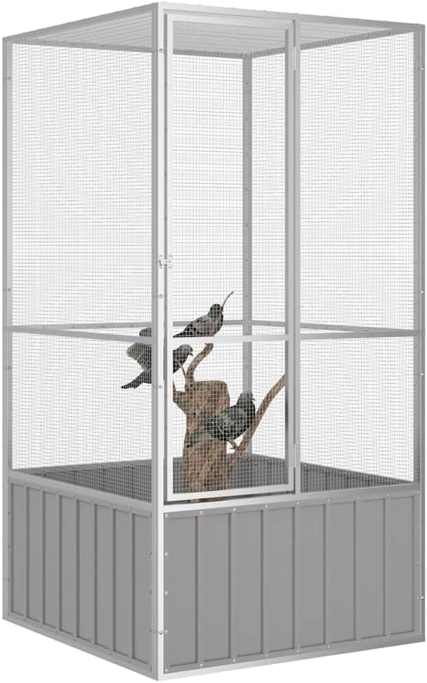 Metal Steel Large Bird Cage for Budgies, Pigeons, Galvanized Steel Birdcage Aviary House, 43.7"x42.1"x83.3", Gray,-672