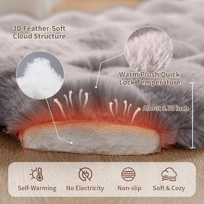 Self-Warming Cat Bed, Plush Faux Fur Pet Bed Mat with Anti-Slip Bottom, Ultra Soft Heated Bed for Cats & Medium Dogs, Cozy Fluffy Pad for Couch & Crate, Machine Washable, 27x20 Inch Grey