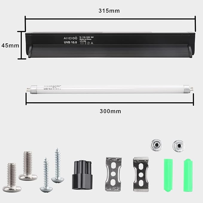 Aiicioo T5 UVB Lighting Combo Kit - 12" Light Fixture Desert 10.0 Terrarium Hood Light Fixture & High Output T5 HO UVB Bulb for Reptiles Chameleon Gecko (watts, 8)