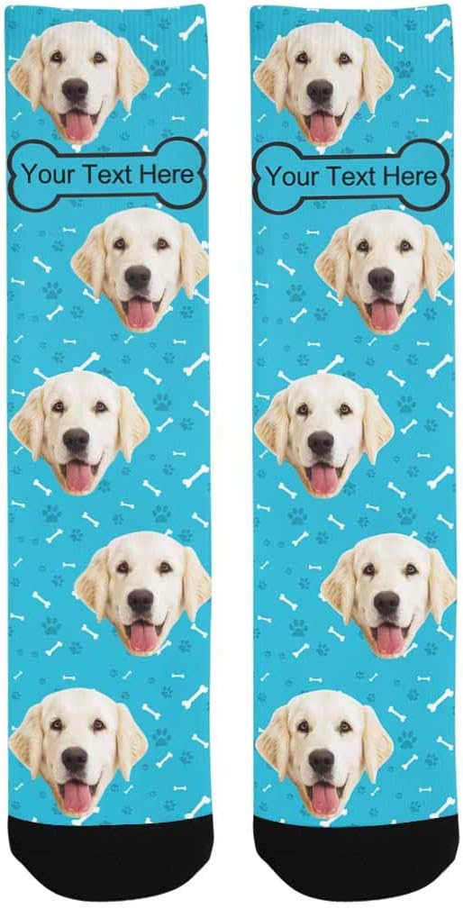 MyPupSocks Custom Personalized Photo Pet Face Socks, Cat and Dog Tracks Paws Bones Crew Socks with Picture for Men Women