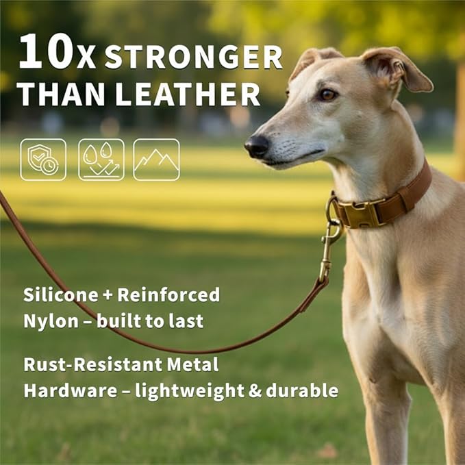 Dog Collar and Leash Set,Leather Silicone Waterproof Odor-Proof Dog Collar and Leash for Medium Dogs, Soft Flexible Dog Collars, Durable Thick Adjustable Pet Collar (Brown, Medium (11.5-18.5" Neck))
