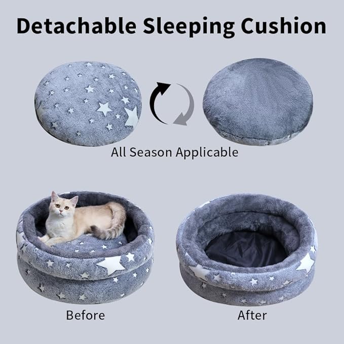 Cat Bed, Washable Cat Bed for Indoor Cats, Soft Plush Faux Fur Dog Bed, Round Pet Bed for Puppy and Kitten