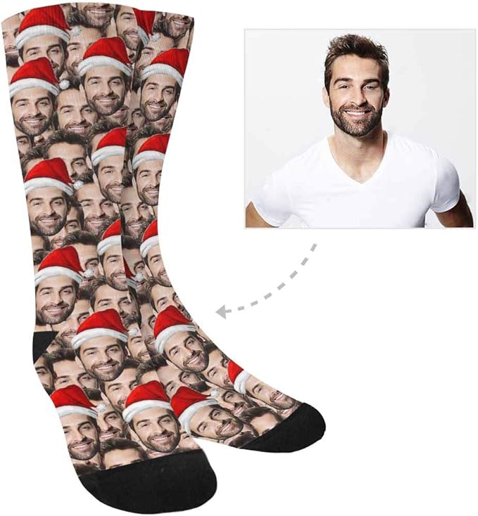 MyPupSocks Custom Personalized Photo Pet Face Socks, Cat and Dog Tracks Paws Bones Crew Socks with Picture for Men Women