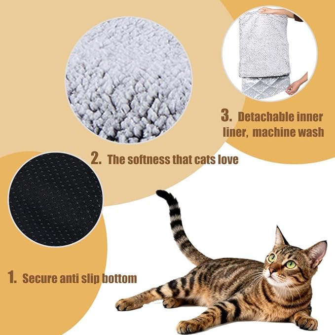 AIO Heated cat Bed Self Warming Cat Bed Self Heating Cat Dog Mat Advanced Grey Extra Warm Thermal Pet Pad for Indoor Outdoor Pets with Removable Cover Non-Slip Bottom Washable Non Electric
