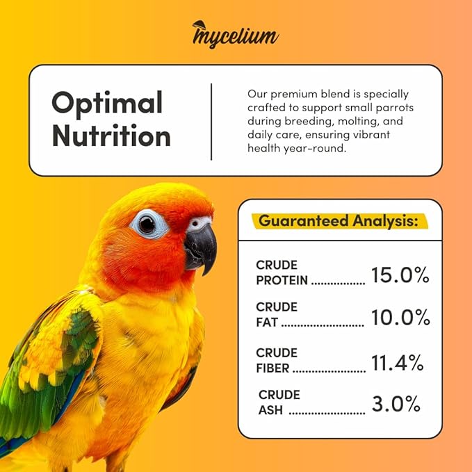 Mycelium Organic Small Parrot Bird Seed (5 LB Bag) | High-Energy Bird Food w/Premium Seeds & Grains for Skin & Feather Health | Daily Nutrition for Parrotlets, Conures & Cockatiel | Non-GMO, USA Made