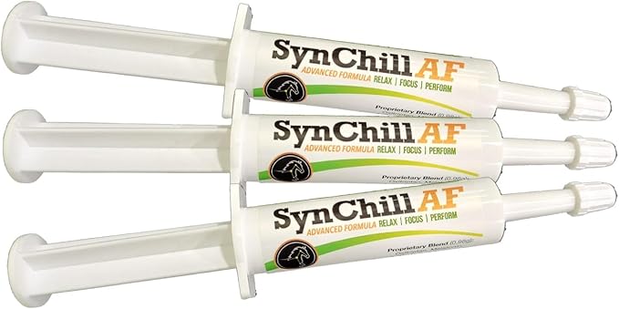 SynChill AF Calming Gel for Nervous Horses - Single Serving - Advanced Formula with L-Theanine, Increased Potency, 100% Natural Supplement, Disposition & Confidence Support for Horses - 3 Pack