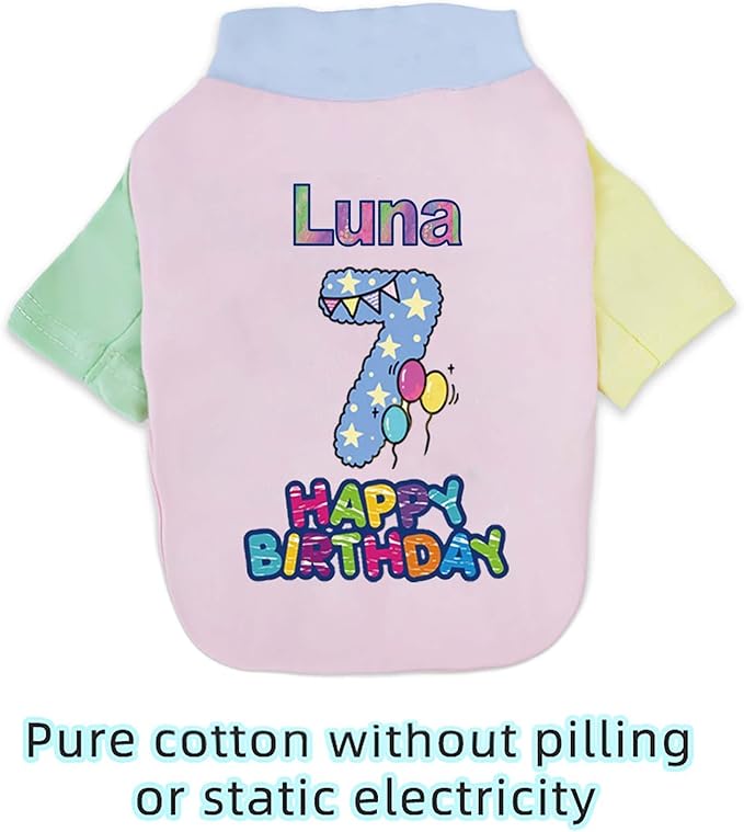 Custom Dog Birthday Shirt,Personalized Pet Apparel Print with Name Age Number,Pet Birthday Outfit,Lightweight Breathable Cotton Vest for Small Medium Large Dogs Cat (Dopamine Pink, X-Large)