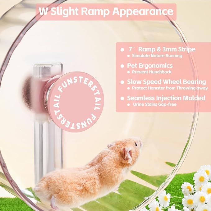 Super Silent Hamster Wheel 12 Inch, Magnetic Large Rat Wheel for Chinchilla, Gerbil, Guinea Pig, Cat, Mouse, Sugar Glider and Dwarf, Syrian Hamster Accessories (Peach Pink)