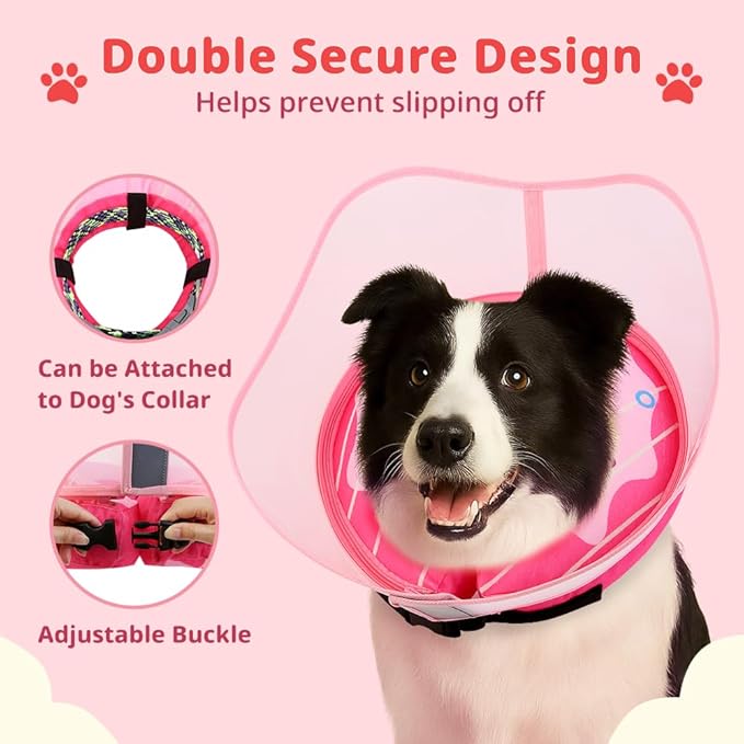 Soft Dog Cone Collar, Inflatable Donut Cones Alternative After Surgery with Anti-Lick Shield, for Large/Medium/Small Dogs to Stop Licking, Elizabethan Neck Ecollars of Shame, Comfy Pillow Recovery E