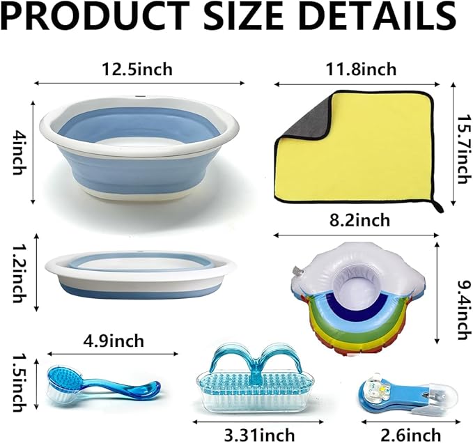 7 Pcs Hedgehog Bath Supplies Kit, Small Animal Bath Supplies Include Bathtub, Nail Clippers, Cleaning Brushes, Towel, Swim Ring for Pet Hamster Hedgehog Guinea Pig Rabbit Cat Kitten