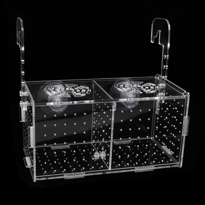 Fish Breeding Box for Aquarium Acrylic Fish Tank Breeder Divider Box with Suction Cups Transparent Hatchery Hanging Incubator for Fishes Shrimp Clownfish and Guppy 7.2" x 3.5" x 3.3"
