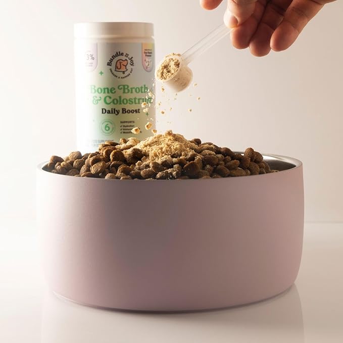 Bundle x Joy Beef Bone Broth for Dogs with Colostrum Daily Boost Powder, Immune Support & Allergy Relief for Dogs, Beef Flavor, 4.8 oz, 54 Servings with Scoop - Dog Supplements Made in USA