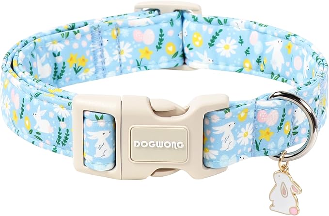 DOGWONG Easter Dog Collar-Cute Easter Rabbit Bunnies Egg Dog Collar, Adjustable Soft Easter Dog Collar for Small Medium Large Dogs, M