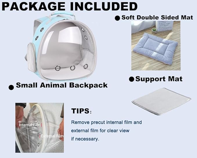 Portable Small Animal Backpack Travel Breathable Pet Carrier Bag Cages for Guinea Pig, Rabbit, Bearded Dragon, Squirrel, Tortoise, Bird, Lizard, Sugar Glider