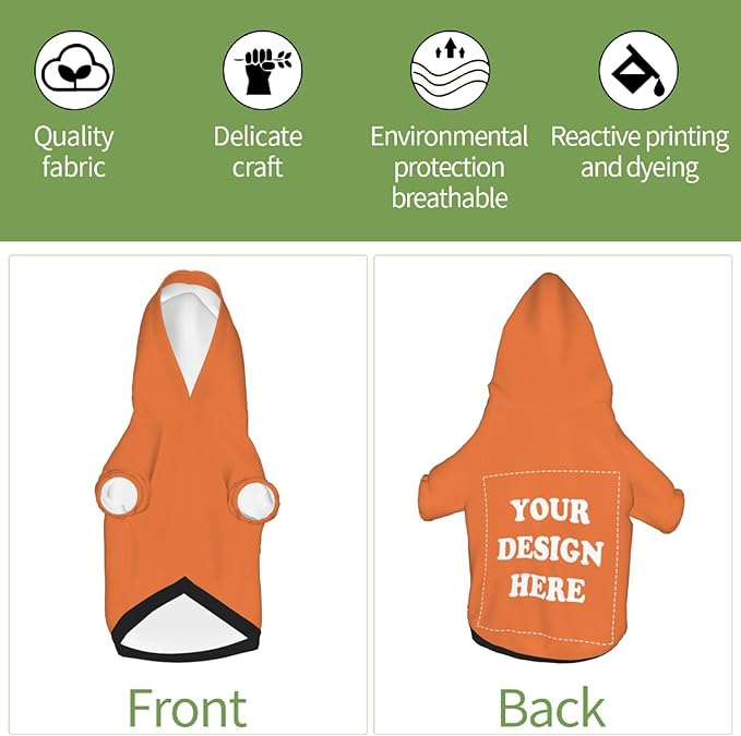 Dog Clothes, Custom Dog Hooded Sweatshirt, Personalized Pet Costume Robe Shirt with Text/Image/Club Name/Pet Shop Logo for Small Medium Large Dogs and Cats, Orange, XS