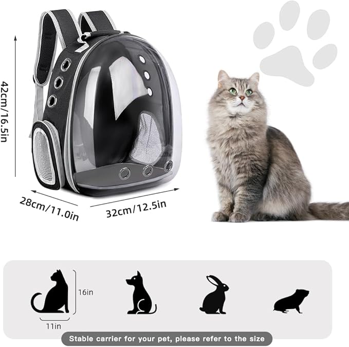 Pet Backpack Carrier,Bubble Backpack Cat Carrier,Pets and Small Dogs,Space Capsule Pet Carrier for Traveling, Walking, Hiking and Outdoor Activities (Black)