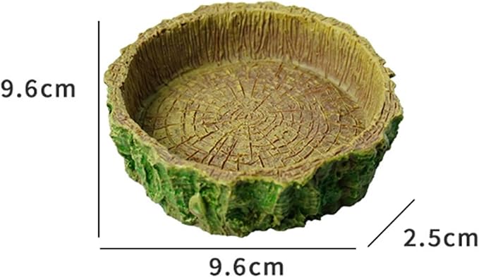 Reptile Water and Food Bowl, Natural Tree Bark Design, Round Shallow Dish, Terrarium Feeding Dish for Lizards, Snakes, Amphibians (Small)