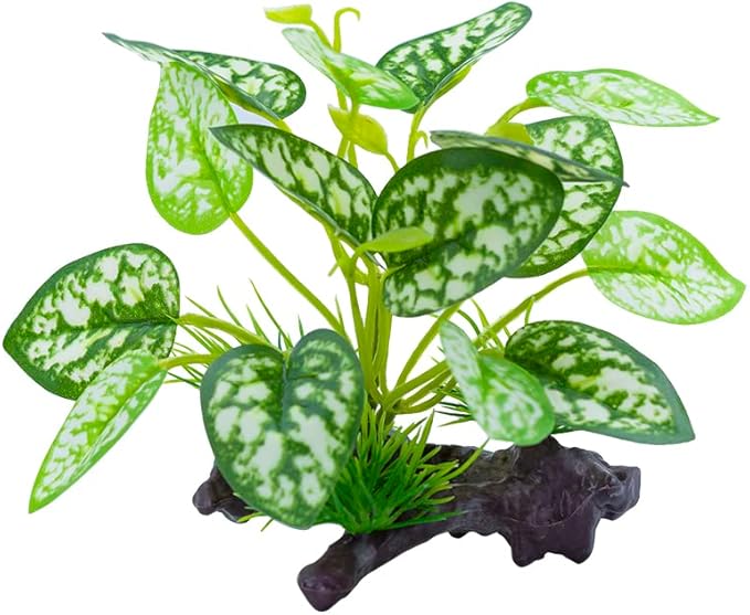 2 pcs Reptile Artificial Plants, Terrarium Plants Decorations Supplies, Amphibian Habitat Hideout Tank Accessories, Rainforest Ground Plant