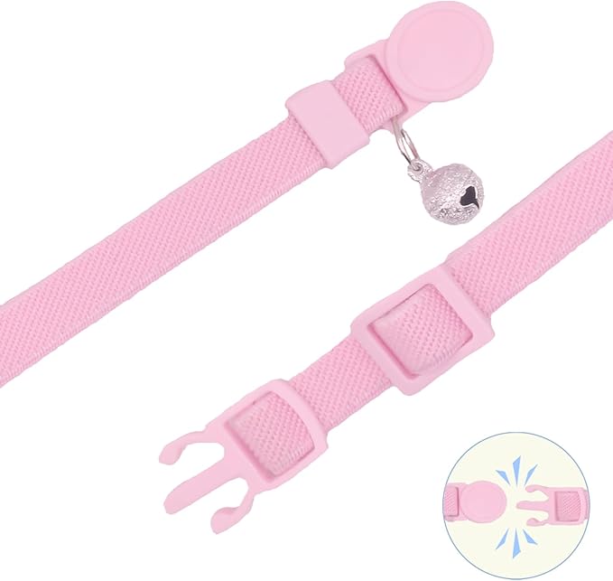 Breakaway Cat Collar with Bell, Safety Buckle Kitten Collar, Elastic Strech Quick Release, Adjustable Lightweight Collars for Girl Boy Cats, Pet Supplies, Accessories, Gifts Pink