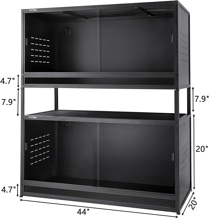 PVC Reptile Enclosure Space Efficient 44''x20''x20'' Stackable ToxiRium Large Reptile Terrarium 76 Gallons for Bearded Dragon Lizard Snake, Breeding Vivarium with Glass Doors Lock- with spacers
