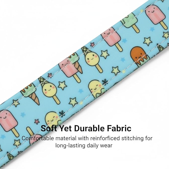 Dog Collars for Extra Small & Small Dogs, XS Dog Collar with Cute Ice Cream Print, Spring Summer Adjustable Puppy Collar with Adorable Charm and Quick Release Buckle, XS